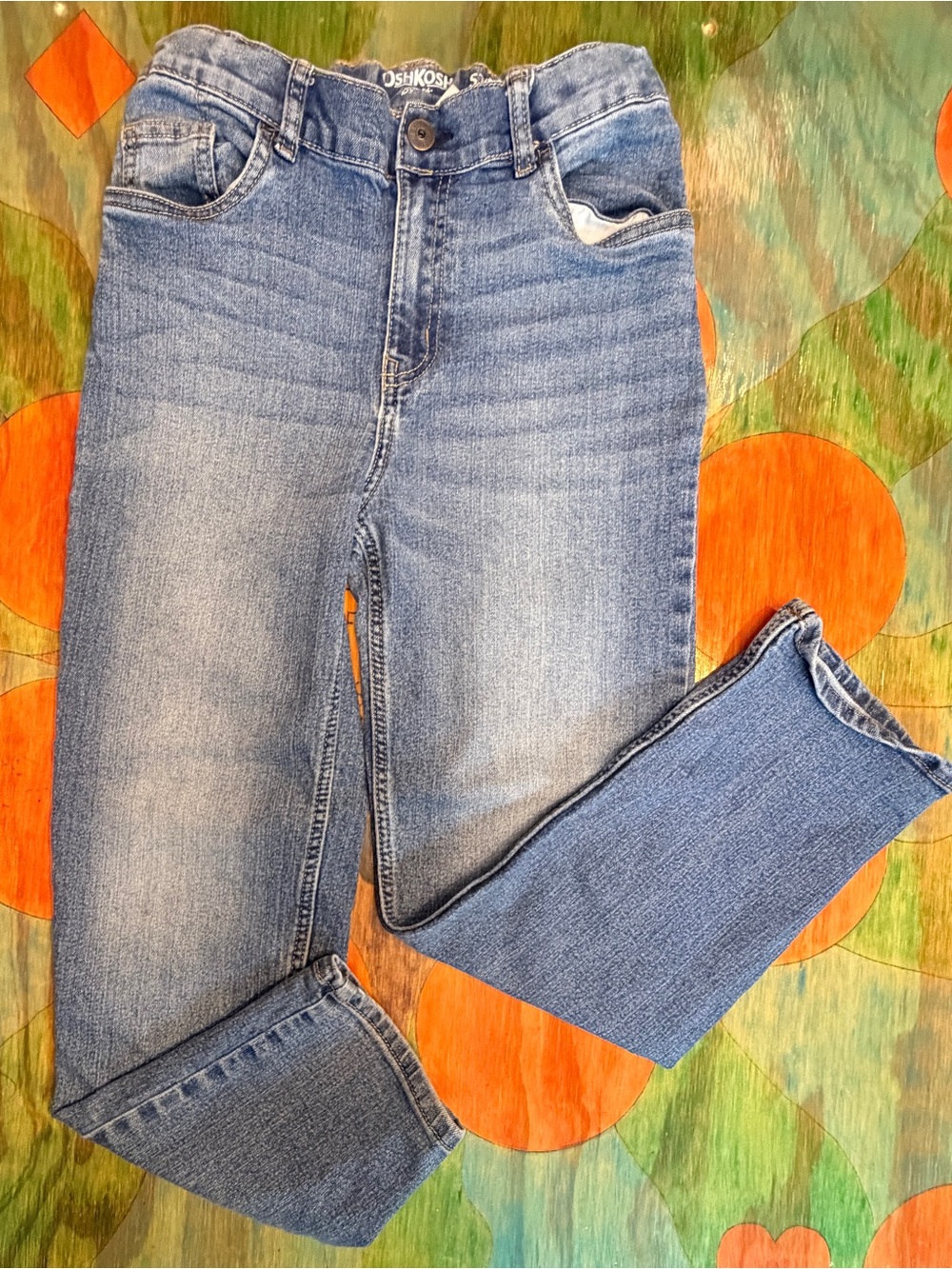 OshKosh B'gosh Jeans Boys Size 12R/12A Blue Straight Leg Adjustable Waist Pull O